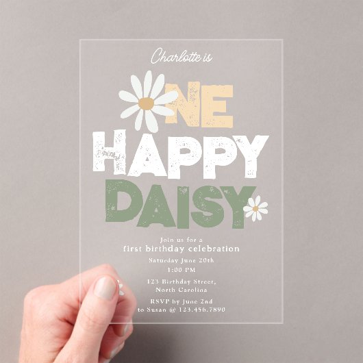One Happy Daisy Invite 1st First Birthday Cute アクリル招待状 (インサイチュ (ポータブル))