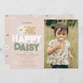 One Happy Daisy Invite 1st First Birthday Photo 招待状 (正面/裏面)