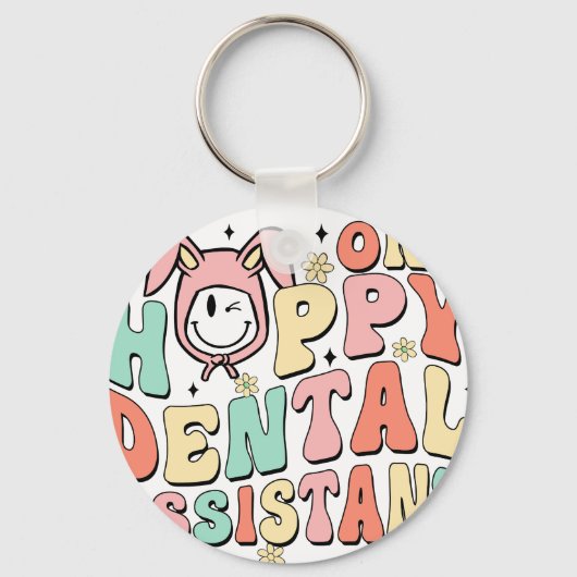 one happy dental assistant, retro, vintage キーホルダー (正面)