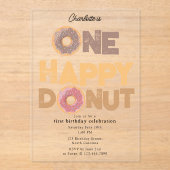 One Happy Donut Invite 1st  First Birthday Cute アクリル招待状 (正面)