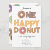 One Happy Donut Invite 1st  First Birthday Cute 招待状 (正面/裏面)