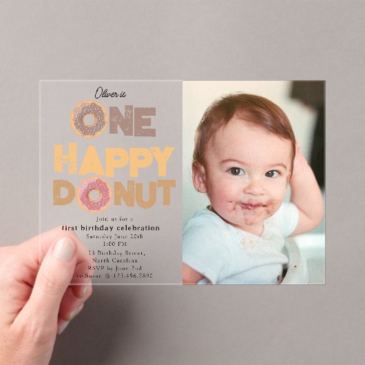 One Happy Donut Invite 1st  First Birthday Photo アクリル招待状 (インサイチュ (ポータブル))