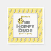 「One Happy Dude」レトロ1歳パーティー スタンダードカクテルナプキン (正面)