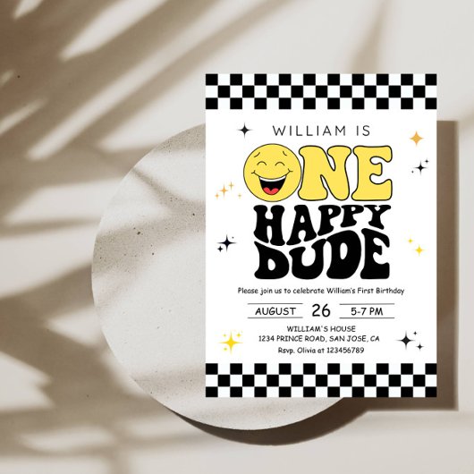 One Happy Dude - 楽しい1歳の誕生日パーティー 招待状
