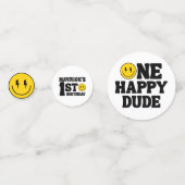 One Happy Dude 男の子のレトロな1歳の誕生日 コンフェッティ (裏面)