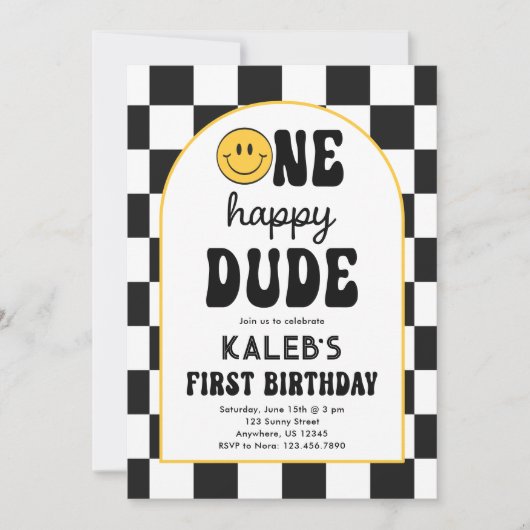 One Happy Dude 1st Birthday 招待状 (正面)