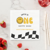 One Happy Dude 1st Birthday Checkered Luncheon Nap スタンダードランチョンナプキン (インサイチュ)