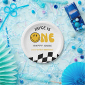 One Happy Dude 1st Birthday Checkered Paper Plates ペーパープレート (パーティー)