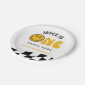 One Happy Dude 1st Birthday Checkered Paper Plates ペーパープレート (アングル)