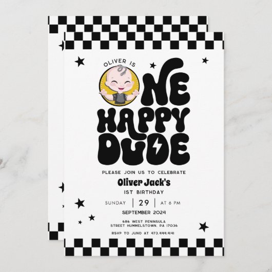 One Happy Dude 1st Birthday Invitation 招待状 (正面/裏面)