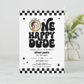 One Happy Dude 1st Birthday Invitation with Photo 招待状 (スタンド正面)