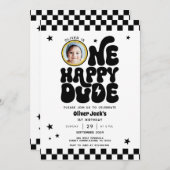 One Happy Dude 1st Birthday Invitation with Photo 招待状 (正面/裏面)