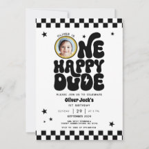 One Happy Dude 1st Birthday Invitation with Photo