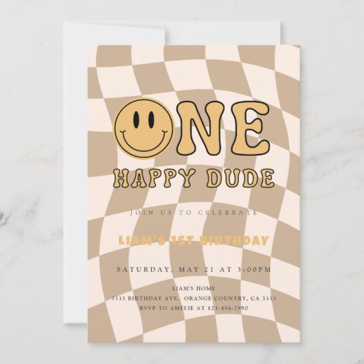 ONE HAPPY DUDE BIRTHDAY 招待状 (正面)
