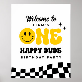 ONE Happy Dude Birthday Partyウェルカムサイン ポスター