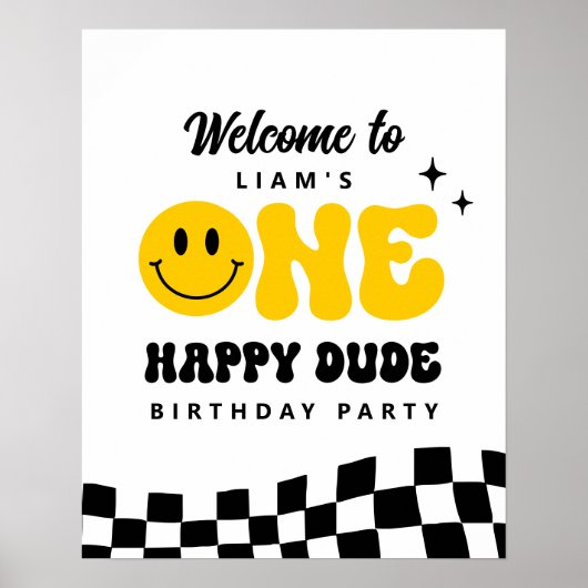 ONE Happy Dude Birthday Partyウェルカムサイン ポスター (正面)
