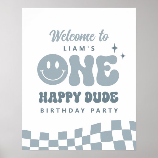 ONE Happy Dude Birthday Partyウェルカムサイン ポスター (正面)