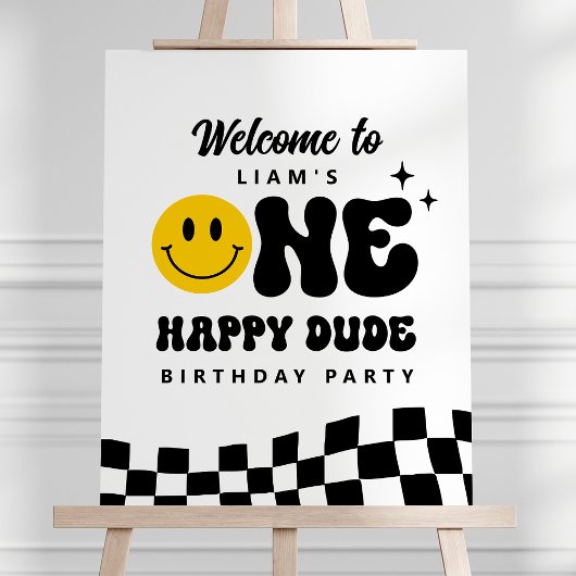 ONE Happy Dude Birthday Partyウェルカムサイン ポスター