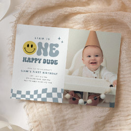 ONE Happy Dude Birthday Party Photo Invitation 招待状