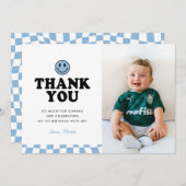 One Happy Dude Blue Happy Photo Boy 1st誕生日 サンキューカード (正面/裏面)