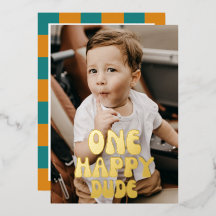 One Happy Dude Boy 1st Birthday写真絵文字金ゴールド