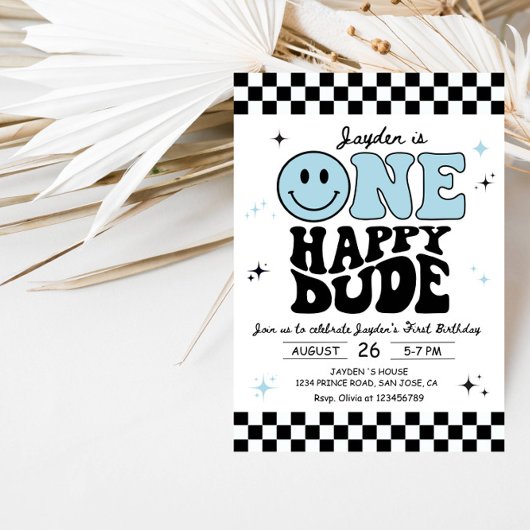 One Happy Dude Boy First Birthday Party 招待状