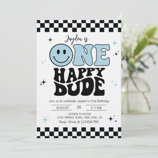 One Happy Dude Boy First Birthday Party 招待状 (スタンド正面)