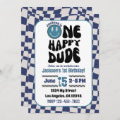One Happy Dude Boy's Birthday Partyへの招待 招待状 (正面/裏面)