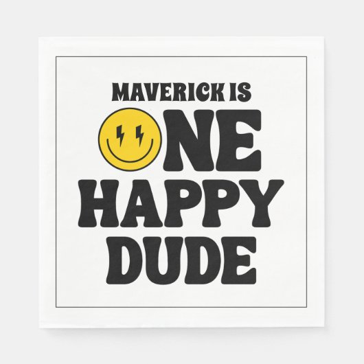 One Happy Dude Boy's Retro 1st Birthday  スタンダードランチョンナプキン (正面)