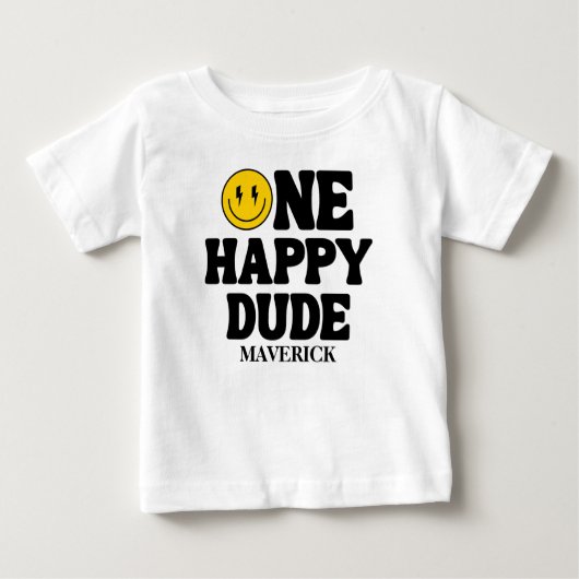 One Happy Dude Boy's Retro 1st Birthday  ベビーTシャツ (正面)