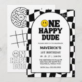 One Happy Dude Boy's Retro 1st Birthday  招待状 (正面/裏面)