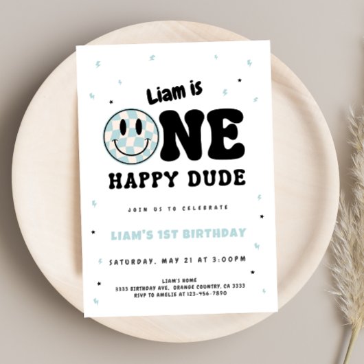 One Happy Dude Checkered 招待状