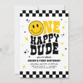 One Happy Dude First Birthday Invitation Boy 招待状 (正面)