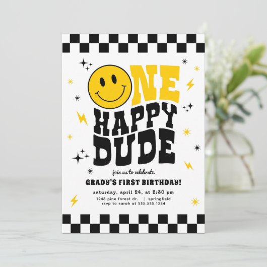 One Happy Dude First Birthday Invitation Boy 招待状 (スタンド正面)