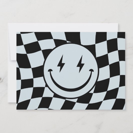 One Happy Dude Groovyチェックフォト誕生日 招待状 (裏面)