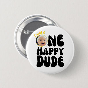 One Happy Dude Happy顔Boy Photo 1st Birthday 缶バッジ