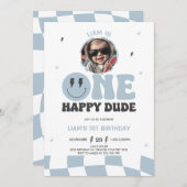 ONE HAPPY DUDE INVITATION, 1ST BIRTHDAY INVITATION 招待状 (正面/裏面)