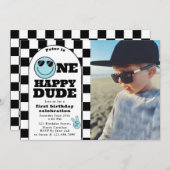 One Happy Dude Invite 1st First Birthday Boy Photo 招待状 (正面/裏面)