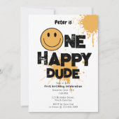 One Happy Dude Invite 1st First Birthday Cute Boy 招待状 (正面)