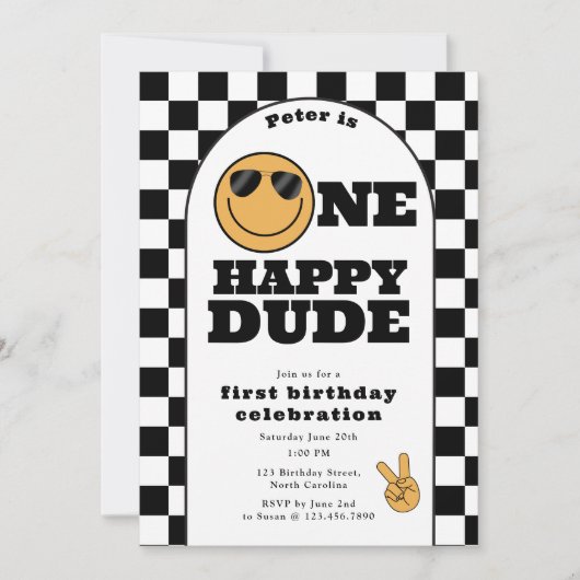 One Happy Dude Invite 1st First Birthday Cute Boy 招待状 (正面)