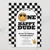 One Happy Dude Invite 1st First Birthday Cute Boy 招待状 (正面/裏面)
