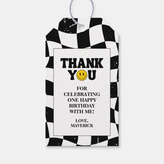 One Happy Dude Retro 1st Birthday ギフトタグ (正面)