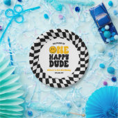 One Happy Dude Retro First 1st Birthday Party ペーパープレート (パーティー)