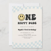 One Happy Dude Smiley 1st Birthday 招待状 (正面)