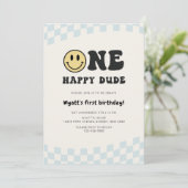 One Happy Dude Smiley 1st Birthday 招待状 (スタンド正面)