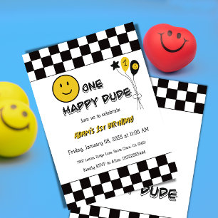 One Happy Dude Yellow Emoji最初の誕生日 招待状