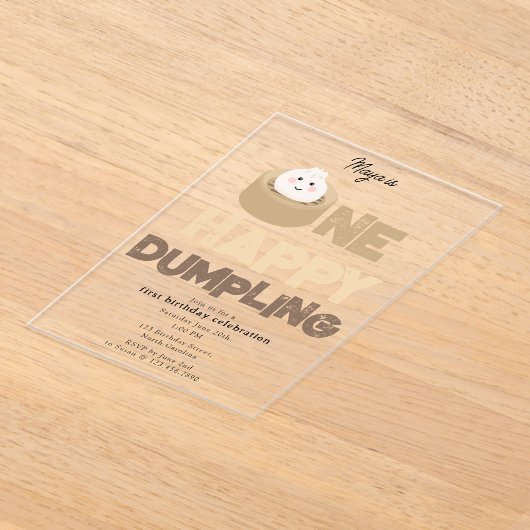One Happy Dumpling Invite 1st  First Birthday Cute アクリル招待状 (レイダウン)