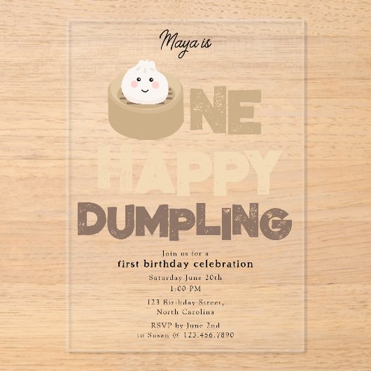 One Happy Dumpling Invite 1st  First Birthday Cute アクリル招待状 (正面)