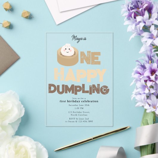 One Happy Dumpling Invite 1st First Birthday Cute アクリル招待状 (インサイチュ (ウェディング))