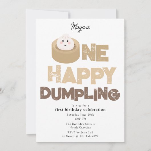 One Happy Dumpling Invite 1st  First Birthday Cute 招待状 (正面)